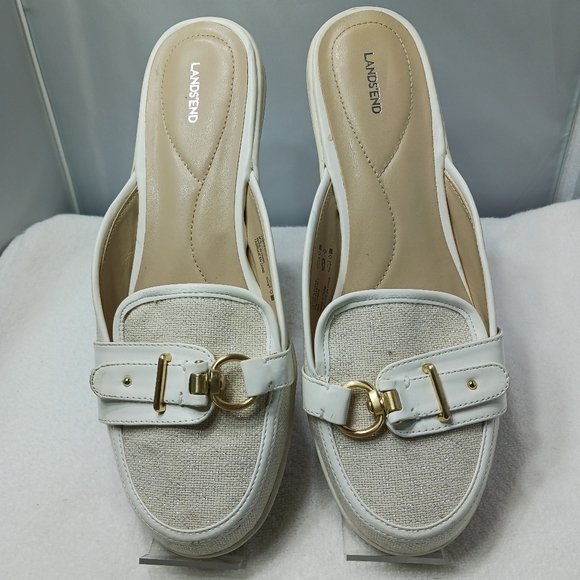 Lands' End Shoes Lands End Slip On Slide White With Gold Bar